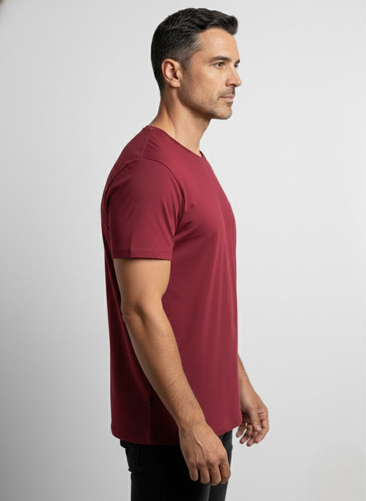 Camiseta Algodão Penteado Gola Careca Bordô