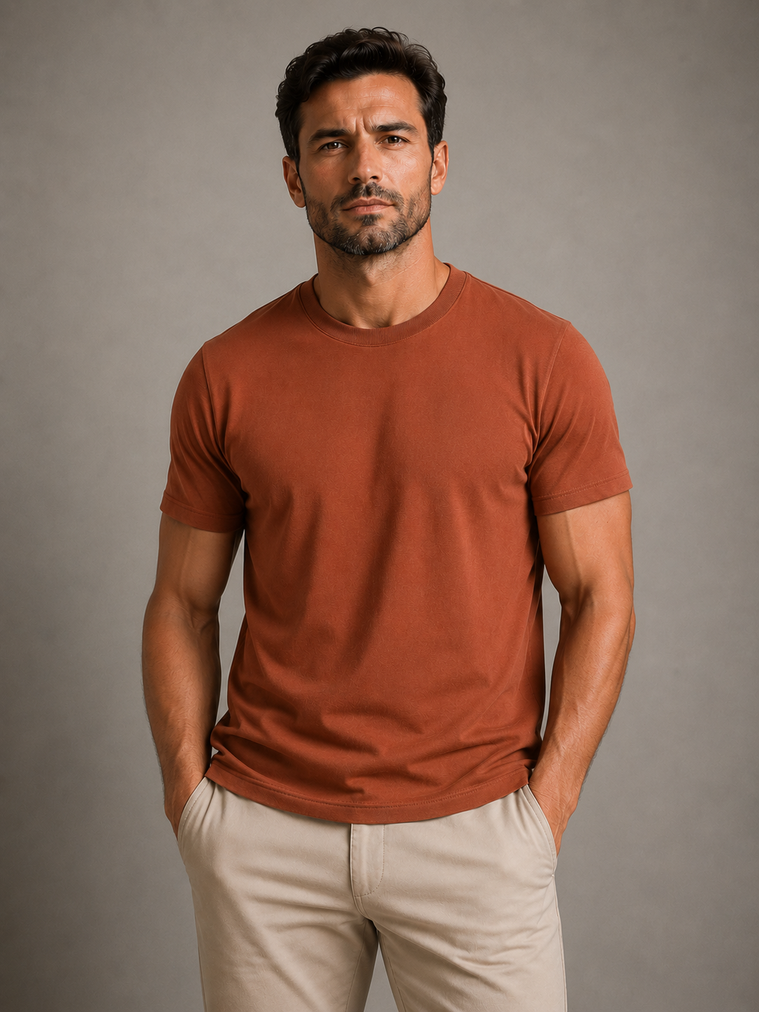 Camiseta em Algodão Egípcio Gola Careca Ferrugem