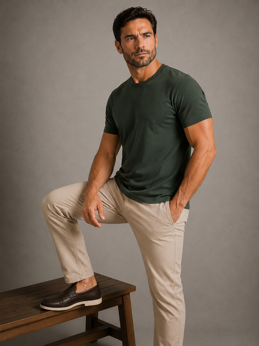 Camiseta em Algodão Egípcio Gola Careca Verde Musgo
