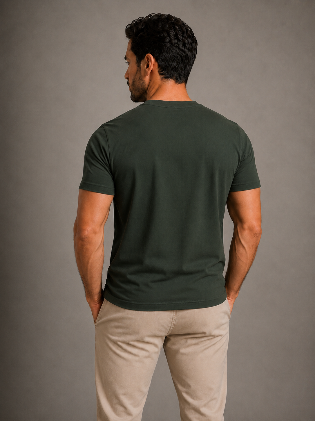 Camiseta em Algodão Egípcio Gola Careca Verde Musgo
