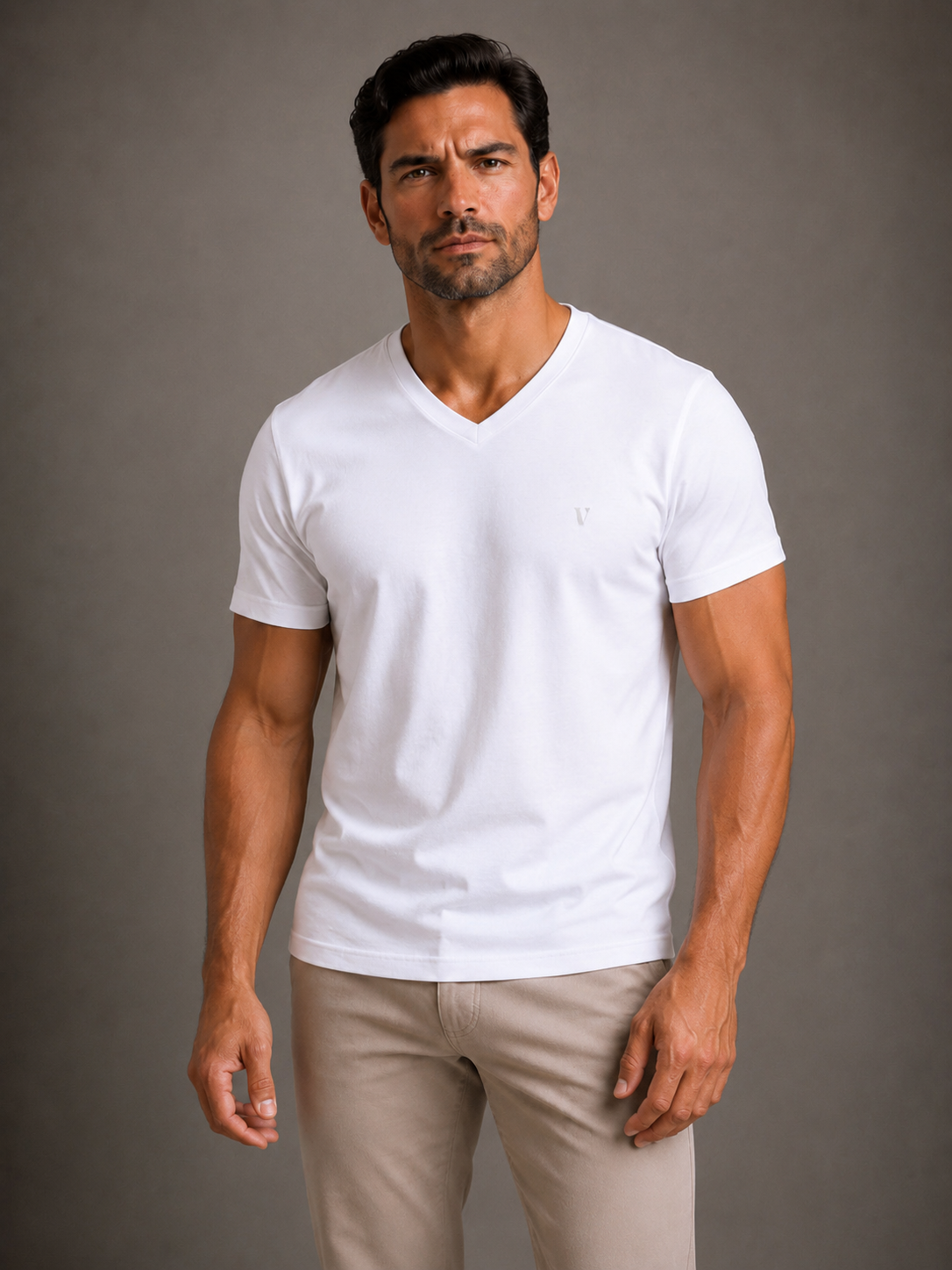 Camiseta Pima USA Gola V Branca
