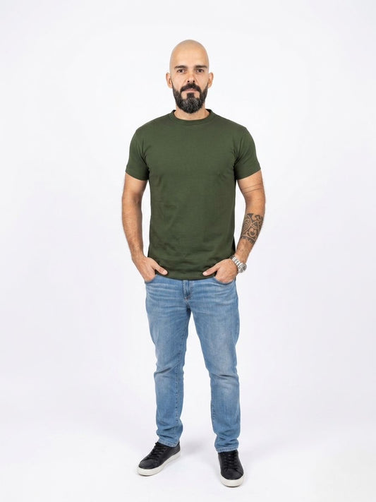Camiseta em Algodão Egípcio Gola Careca — Verde Musgo