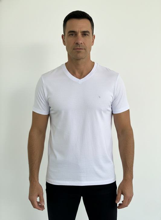 Camiseta Pima USA Gola V Branca