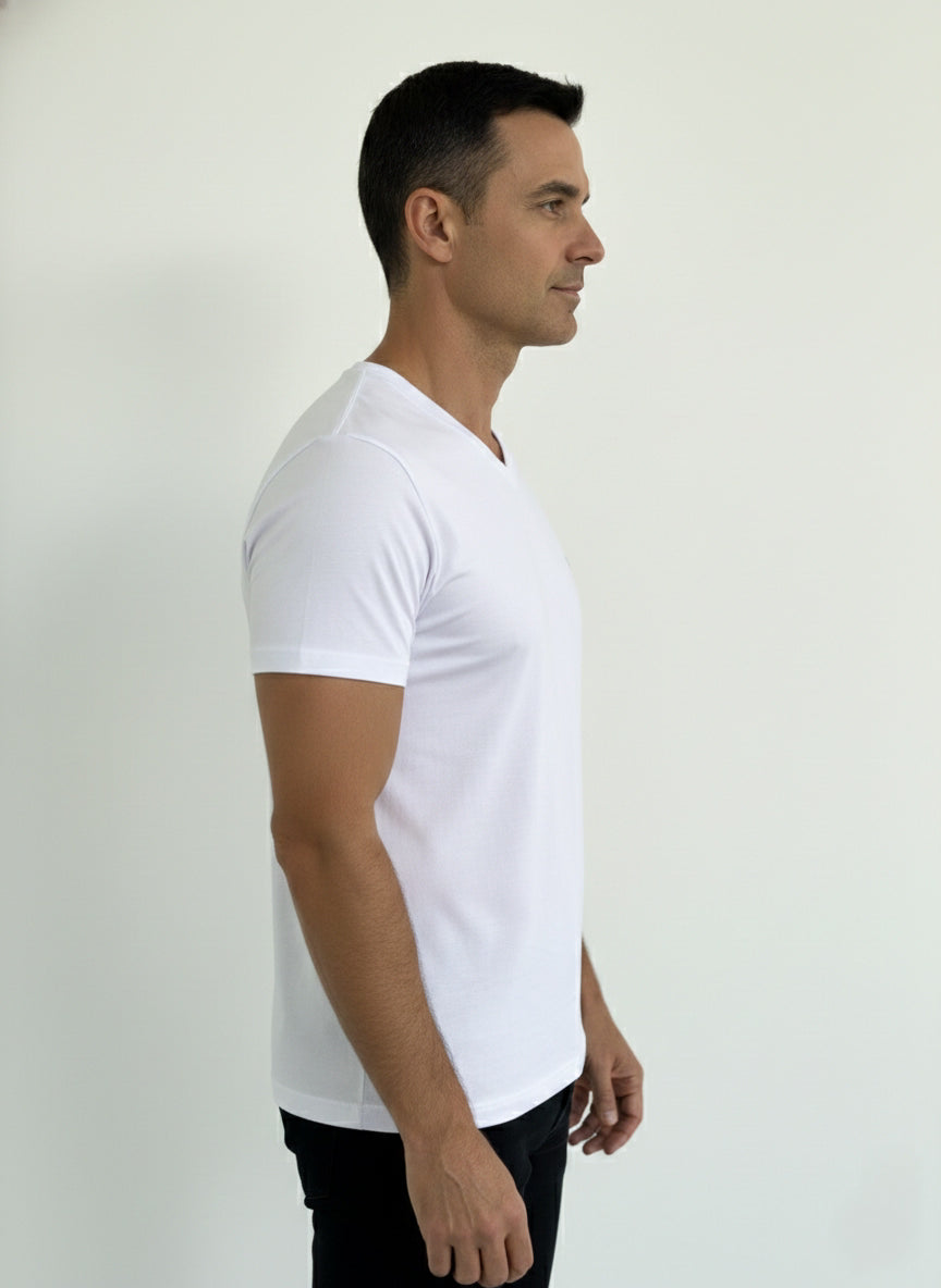 Camiseta Pima USA Gola V Branca