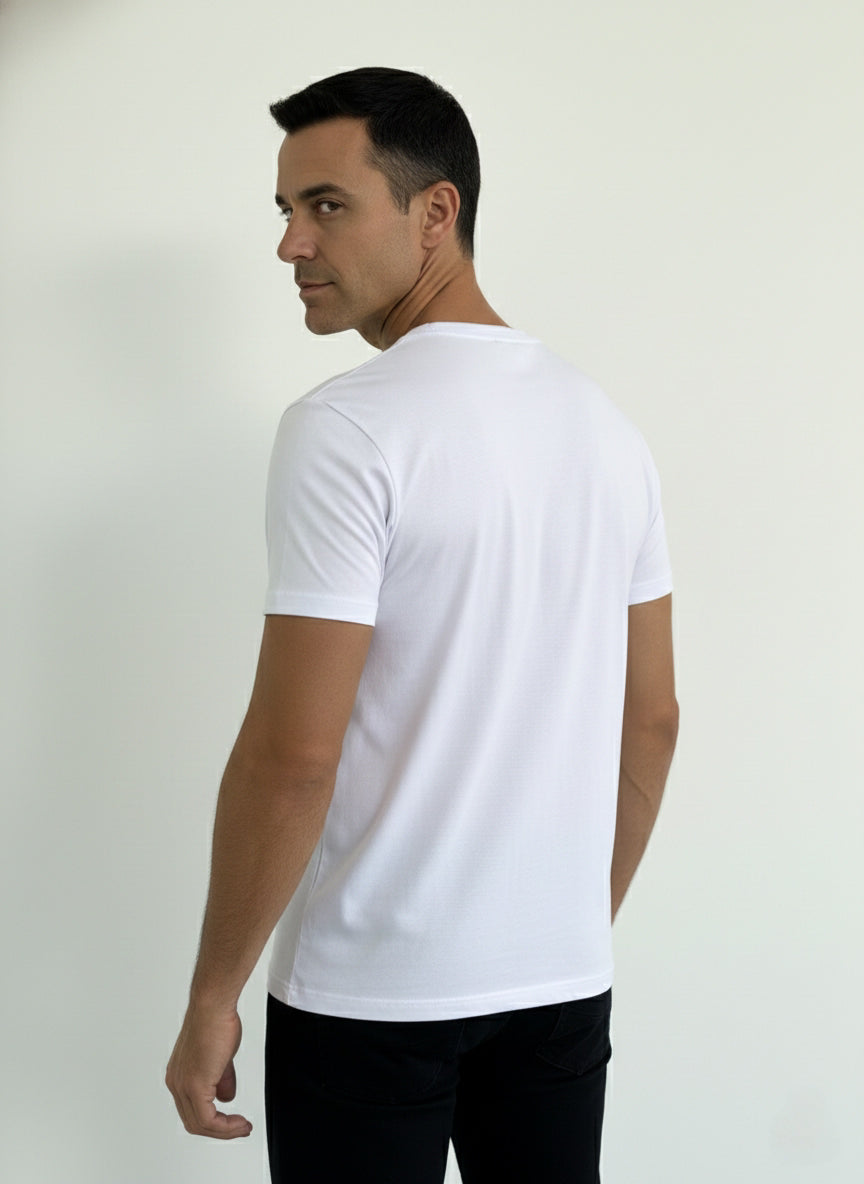 Camiseta Pima USA Gola V Branca