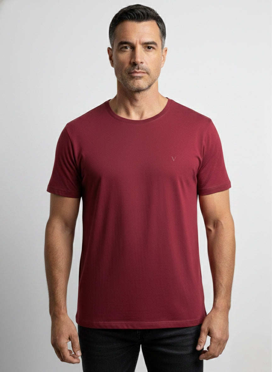 Camiseta Algodão Penteado Gola Careca Bordô