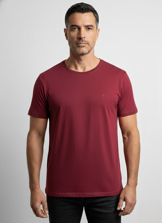Camiseta Algodão Penteado Gola Careca Bordô