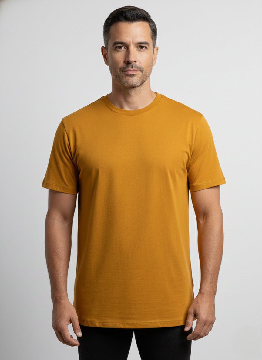 Camiseta Suedine Pima Gola Careca Mostarda