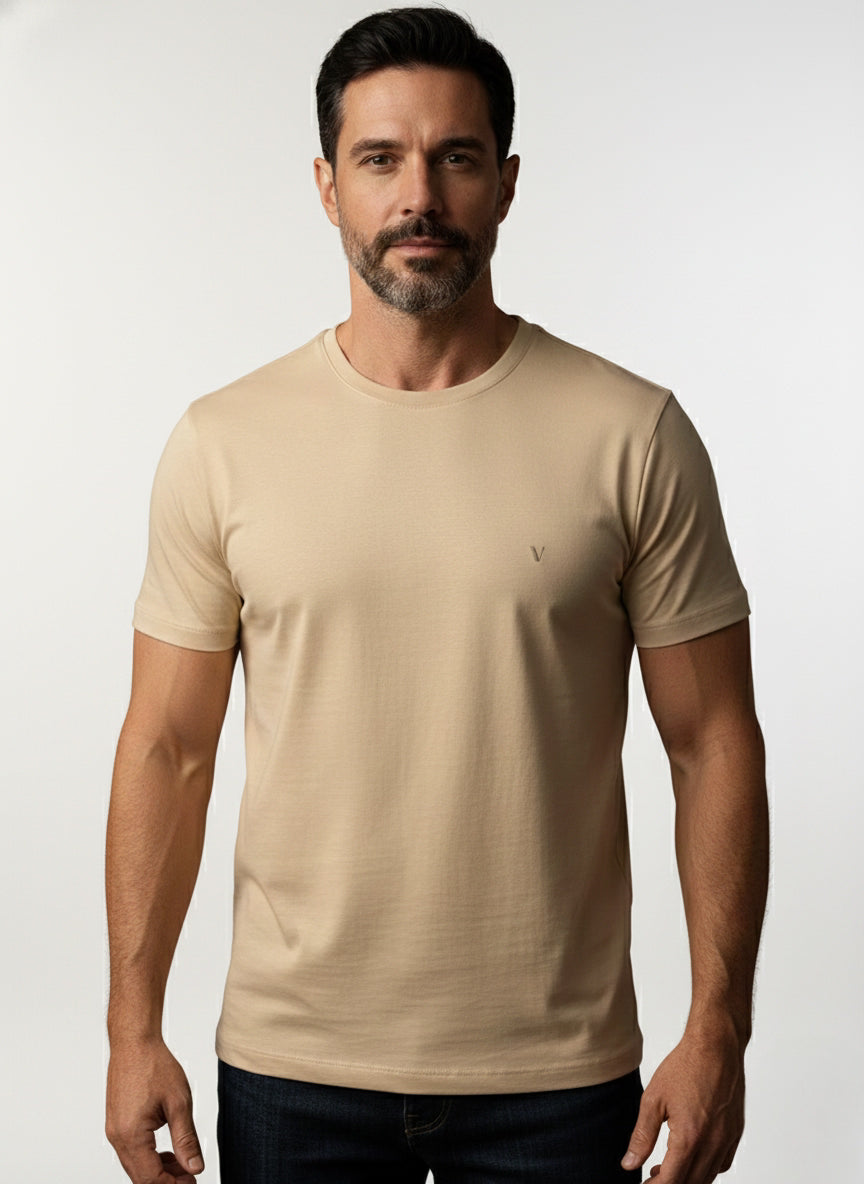 Camiseta Pima USA Gola Careca Areia