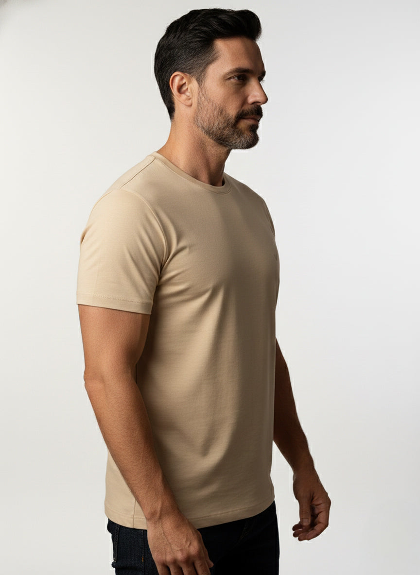 Camiseta Pima USA Gola Careca Areia