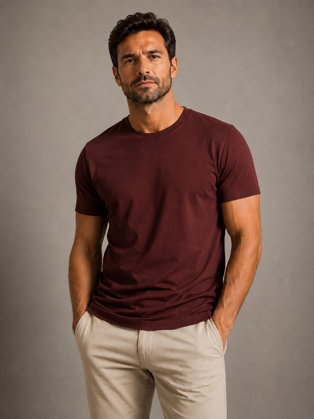 Camiseta em Algodão Egípcio Gola Careca Marrom