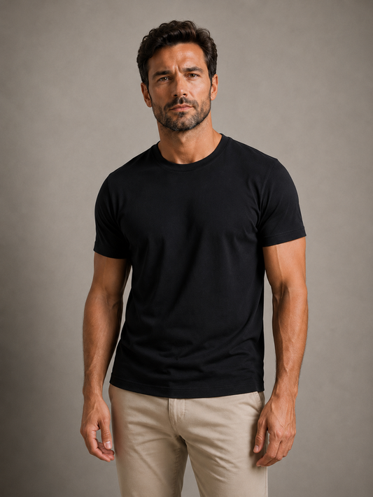Camiseta em Algodão Egípcio Gola Careca Preta