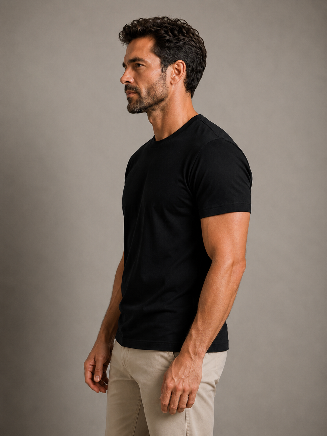 Camiseta em Algodão Egípcio Gola Careca Preta