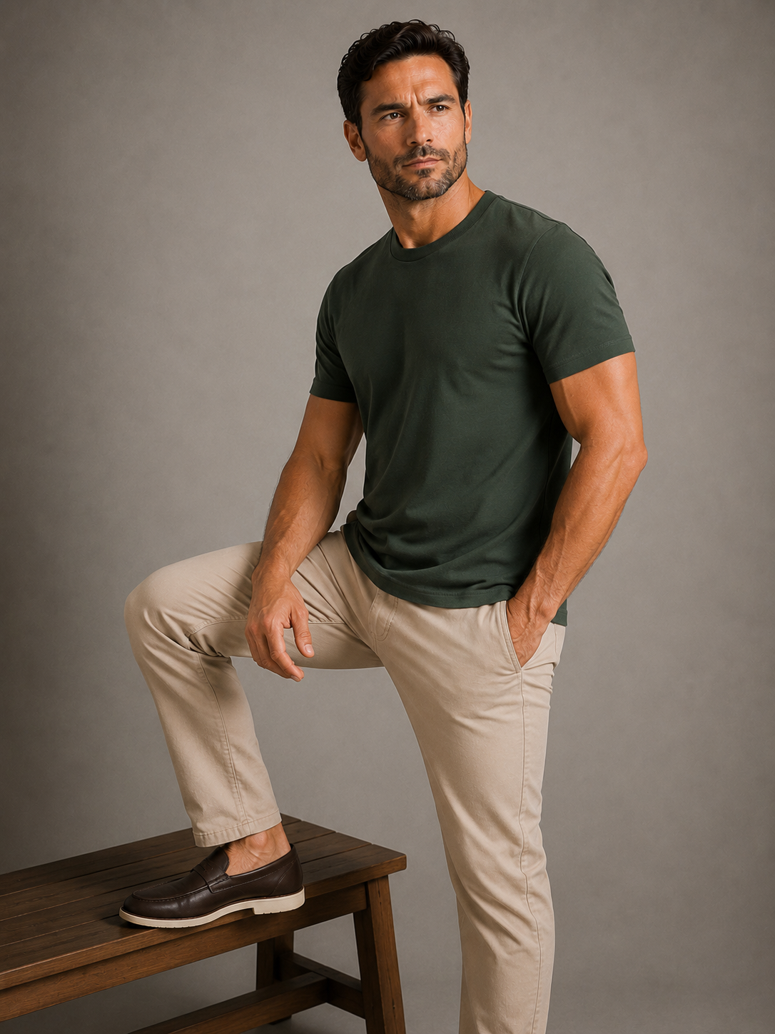 Camiseta em Algodão Egípcio Gola Careca Verde Musgo