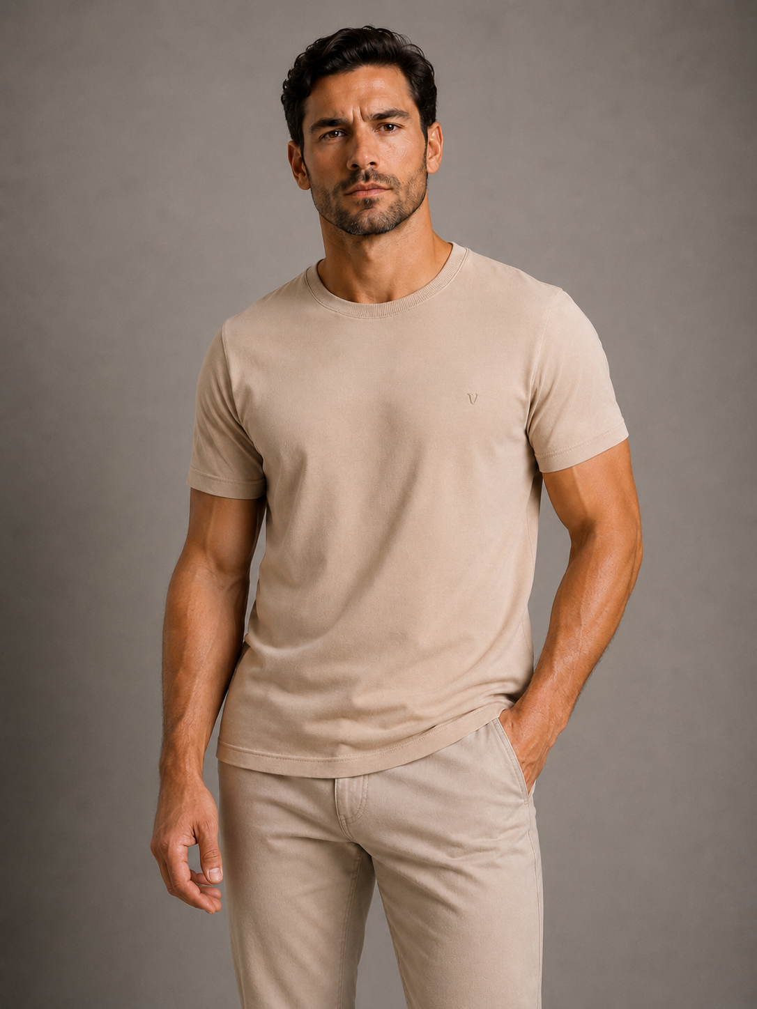 Camiseta Pima USA Gola Careca Areia
