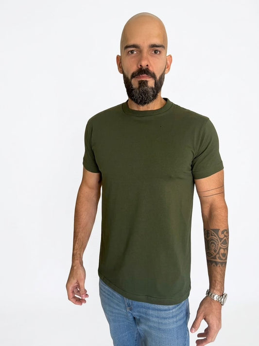 Camiseta em Algodão Egípcio Gola Careca — Verde Musgo